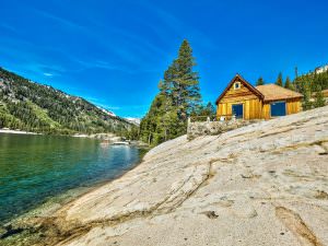 perched on a rock echo lake cabin