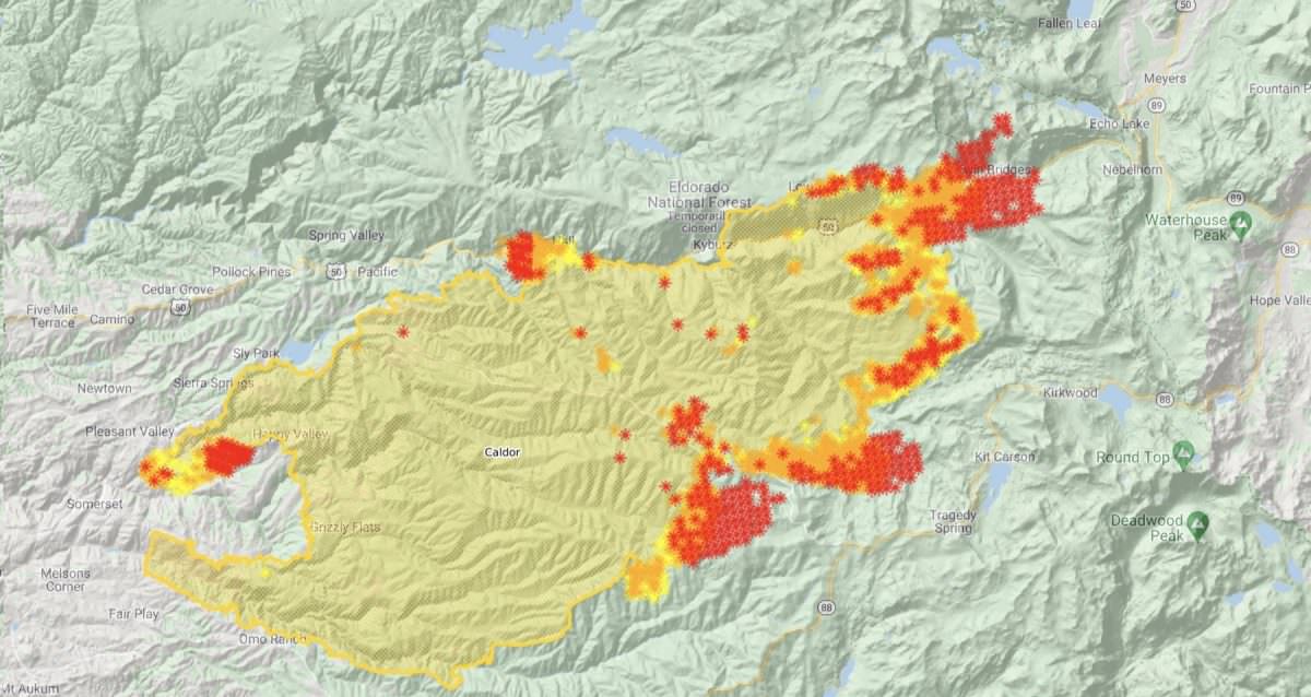 Caldor Fire Map as of 8/29