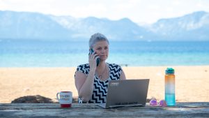 Amanda at the lake working
