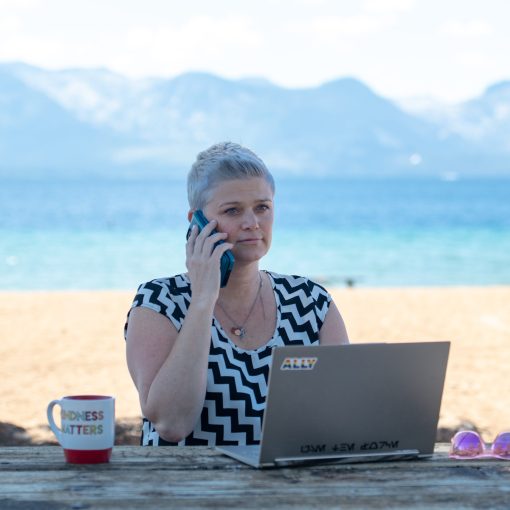 Amanda at the lake working