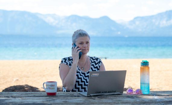 Amanda at the lake working